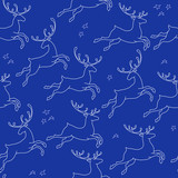 Fototapeta Dinusie - The Running deers. Seamless pattern of outline animals. Vector.