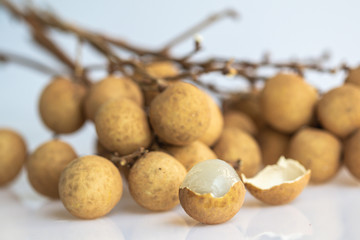 Wall Mural - Close up fresh Longan fruit isolated on white background.(Dimocarpus longan)