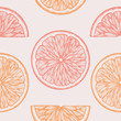 Hand drawn orange seamless pattern. Vintage vector background with orange slices 