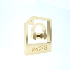 Gold MP3 file document. Download mp3 button icon isolated on white background. Mp3 music format sign. MP3 file symbol. 3d illustration 3D render