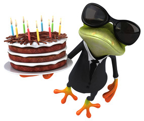 Fun frog with a birthday cake - 3D Illustration