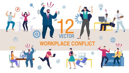 Wall Mural - Workplace Conflict Flat Vector Concepts Set