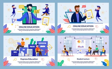  Set Vector Illustration Online Education, Flat.