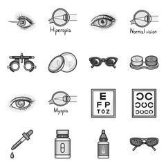 Wall Mural - Vector illustration of vision and correction icon. Set of vision and optometry vector icon for stock.