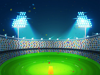 Poster - Night view of Cricket Stadium in spotlights for Sports.