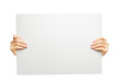 Female hands holding blank poster, copy-space.