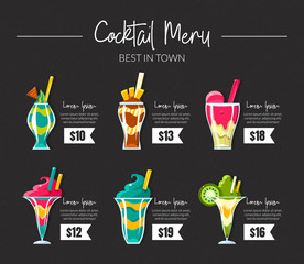 Sticker - Cocktail menu on a black background. Vector illustration.