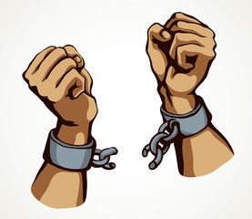 Wall Mural - Hands tearing shackles. Vector drawing