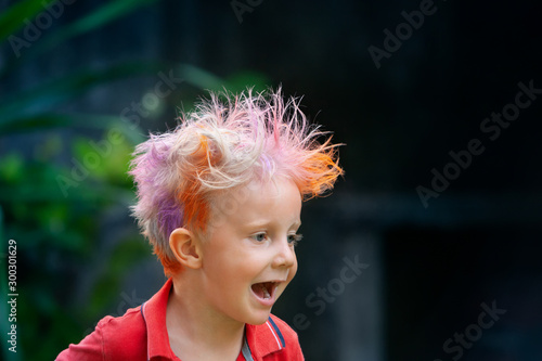Funny Portrait Of Boy With Messy Hairstyle Crazy Hipster Kid