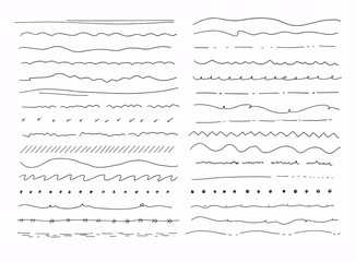 Big set of hand drawn line borders, scribble strokes and design elements isolated on white.