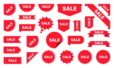 Wall Mural - sale and new label collection set. sale tags. discount red ribbons, banners and icons. shopping tags