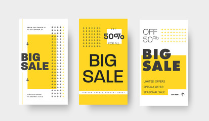 Wall Mural - set of vector story templates for big sale, special offers. template with yellow and black arrows an