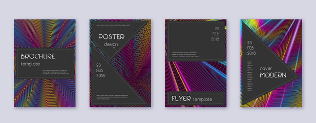 Black brochure design template set. Rainbow abstra