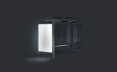 Wall Mural - Blsnk white luminous lightbox on bus stop mockup in darkness