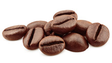 Coffee Beans Isolated On White Background, Clipping Path, Full Depth Of Field