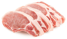 Fresh Raw Meat On White Background, Pork, Beef, Chop On A Bone, Clipping Path, Full Depth Of Field