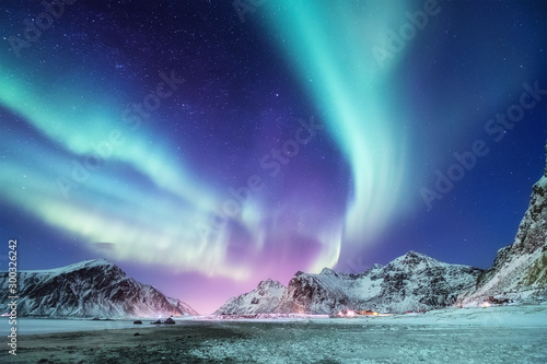 Fotografía Aurora borealis on the Lofoten islands, Norway