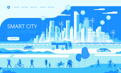 Wall Mural - smart city concept people on street transportation