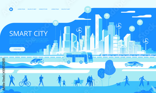 Fotomural Smart city concept People on street Transportation