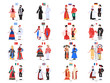 Vector illustration of multiculture people standing in their national costumes.
