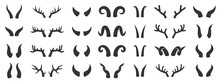 Horn Animal Deer Devil Black Glyph Icon Vector Set