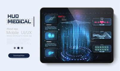 Wall Mural - healthcare futuristic scanning in hud style. ultrasound and cardiogram. futuristic medical interface