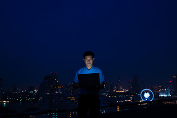 business man work as a software programmer developer working on laptop computer with network connect