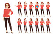 Casual business woman character in different poses set with red hair vector illustration