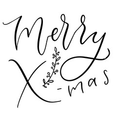 Wall Mural - Handwritten greeting card. Printable Merry X-mas text. Calligraphic Christmas poster.