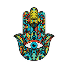 Hamsa Fatima Hand Tradition Amulet Colorful Symbol