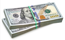 New Design US Dollar Bills Bundles Stack On White Background Including Clipping Path.