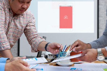 Wall Mural - graphic designers work together with ux ui designer planning application template layout framework f