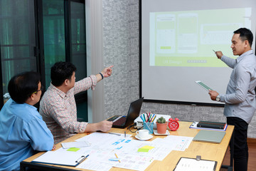 Wall Mural - graphic designers presenting ux ui designer planning application template layout framework for mobil