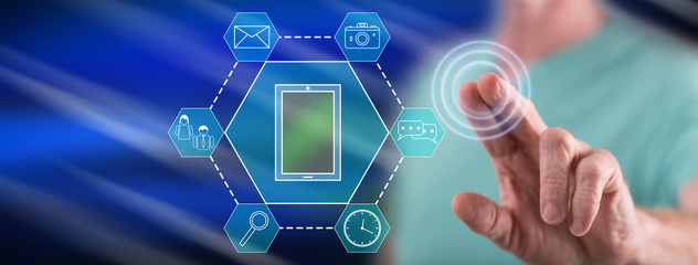 Man touching an apps concept