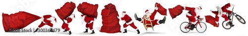 Fotomural Set collection of crazy red traditional santa claus with bag extreme funny with