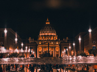 Wall Mural - Saint Peter's Basilica reflex at night in Rome, Italy