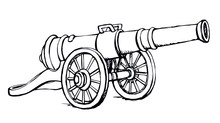 Ancient Iron Cannon. Vector Drawing