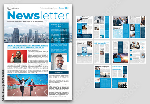 Business Newsletter Layout with Blue Accents Stock Template | Adobe Stock