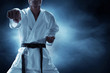 © fotokitas - Karate martial arts fighter on dark background