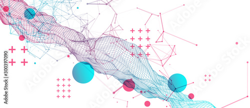 Fotomural Wireframe background with plexus effect