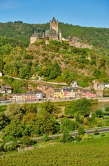 Wall Mural - Beautiful Cochem town in Germany on Moselle river with Reichsburg castle on a hill