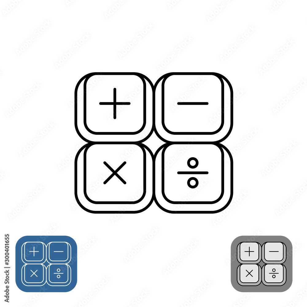 Calculator icon. Four keyboard buttons calc symbol. Line style math ...