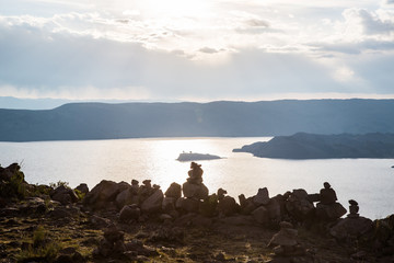 Canvas Print - Titicaca lake at sunset in Puno, Peru