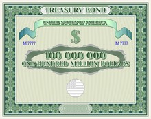 US Treasury Bond Blank In Green Frame And One Hundred Million Dollars Inscription