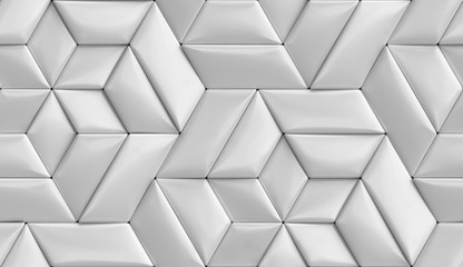 3D wallpaper of 3D soft geometry tiles made from silver leather. High quality seamless realistic texture.