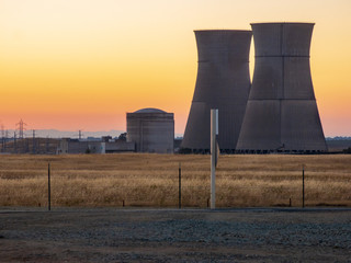 Decommissioned nuclear power plant Rancho seco at sunset ..