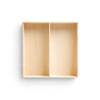 © goolyash - Opened square empty wooden box with vertical shelf separator isolated on white background. Packaging template mockup collection. Top view package