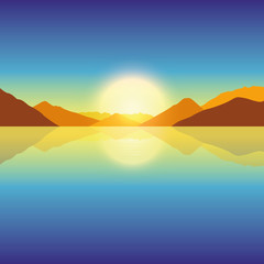 Wall Mural - romantic sunset on autumn mountain and ocean landscape vector illustration EPS10