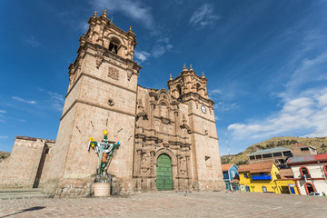 Wall Mural - Panoramic view of the Cathedral of Puno at a sunny day in Peru