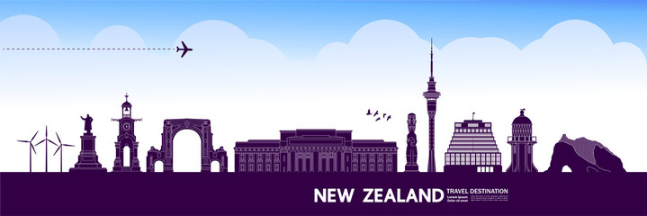 Fototapete - New Zealand travel destination grand vector illustration.
